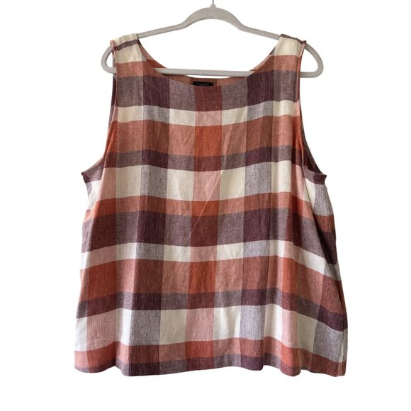 Ann Taylor Womens Checkered Sleeveless Plaid Tank Top XL Orange/Burgundy - Picture 1 of 10